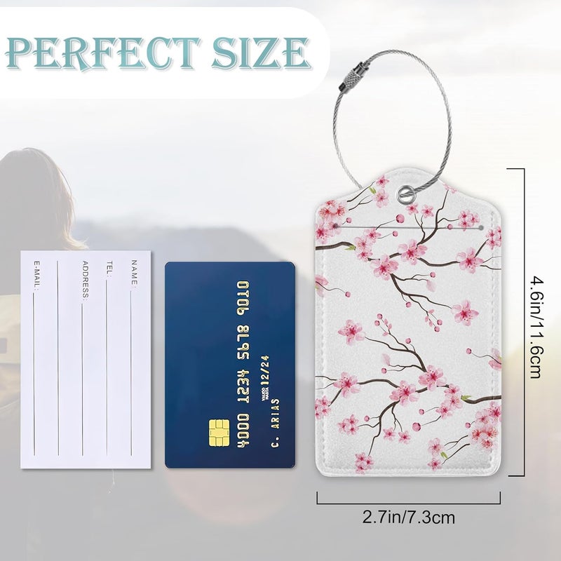 SKYDAWNY Luggage Tags for Suitcase,2 Pack Japanese Cherry Blossom Tree Luggage Tag PU Leather Privacy Cover ID Label with Stainless Steel Loop for Women Men Teens Travel - Image 3